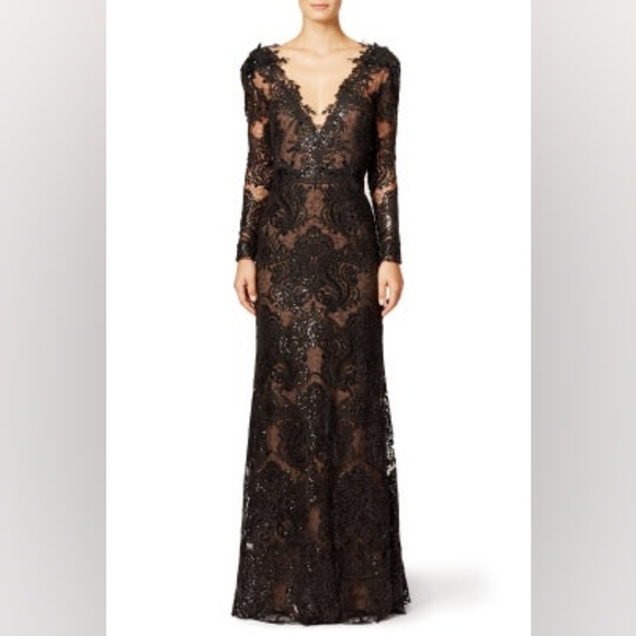 *$1,500.00 MARCHESA NOTTE EXCLUSIVE BLACK LACE BEAD RUNWAY GOWN SIZE US S - Picture 2 of 14